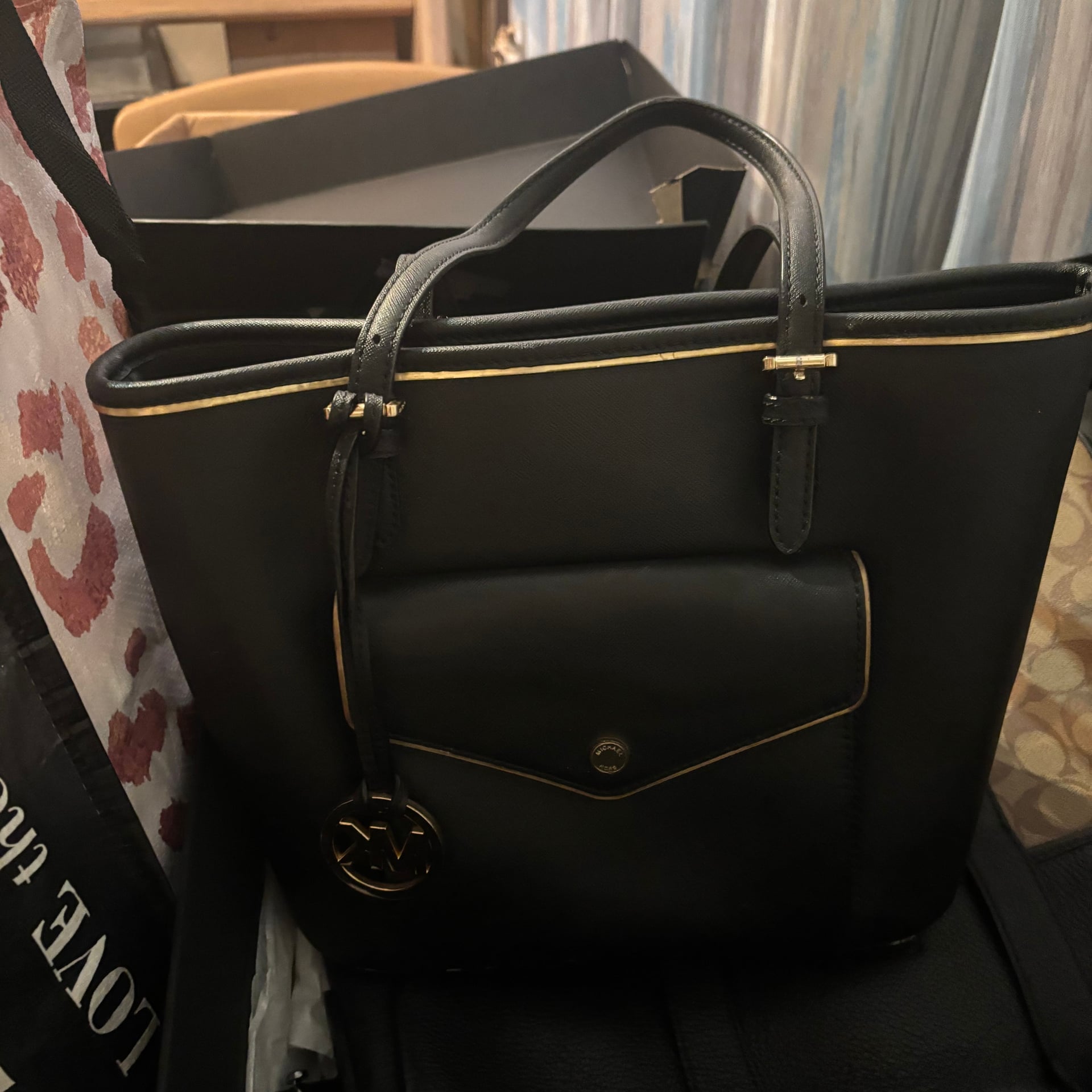 Michael Kors Black And Gold Accented Tote Bag